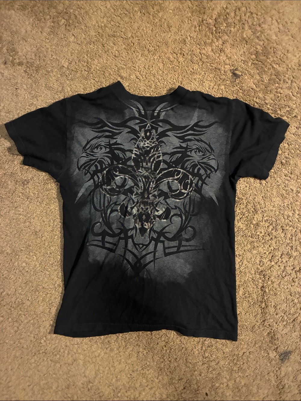 Affliction Black Short Sleeve Tee with Tribal Eagle Graphic